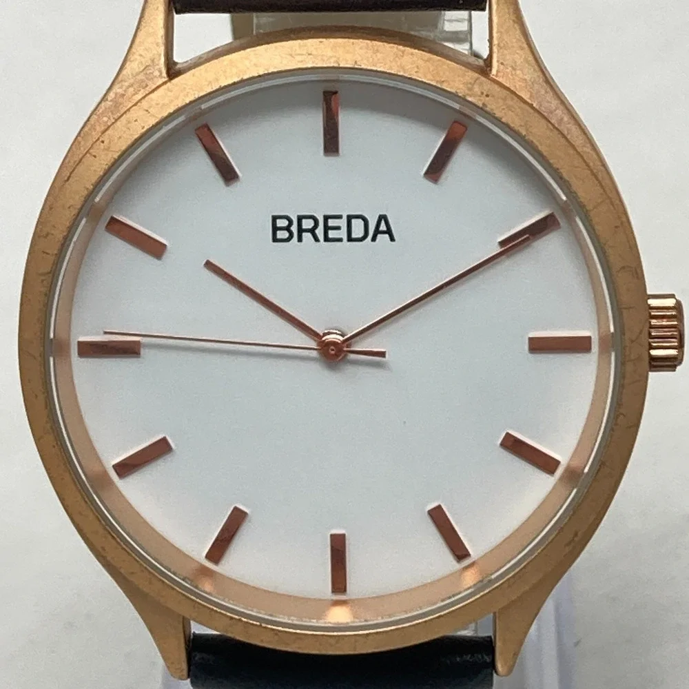 Breda Watch Men Women 40mm Rose Gold Tone Matte Black Leather New Battery 9